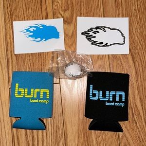 Burn Boot Camp koozies, decals, and lip balm